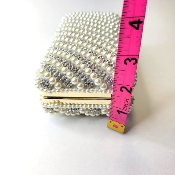Pearl and Rhinestone Clutch Purse Pearl Evening Bag Pearl Wedding Purse - Picture 10 of 13